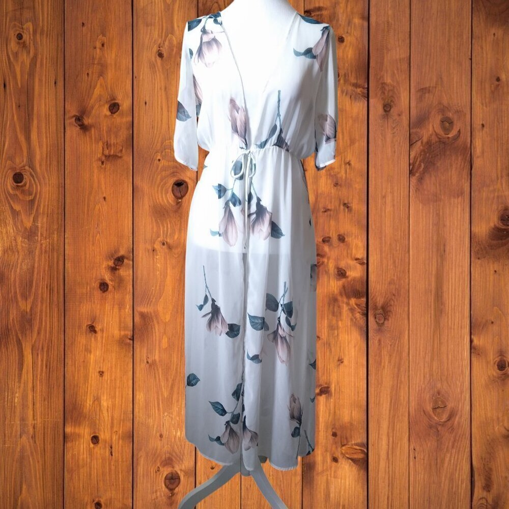 Peach Love California Floral Kimono Cover Up Beach Size Medium Boho Sheer Swim